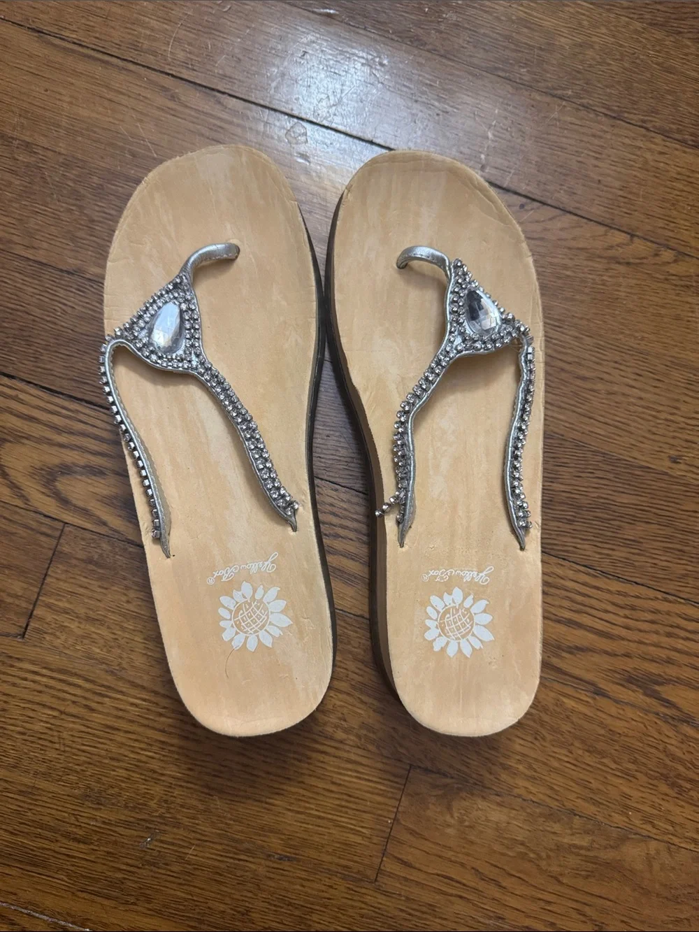 Yellow Box Silver Rhinestone Wedge Toe-Post Sandals - Picture 2 of 4